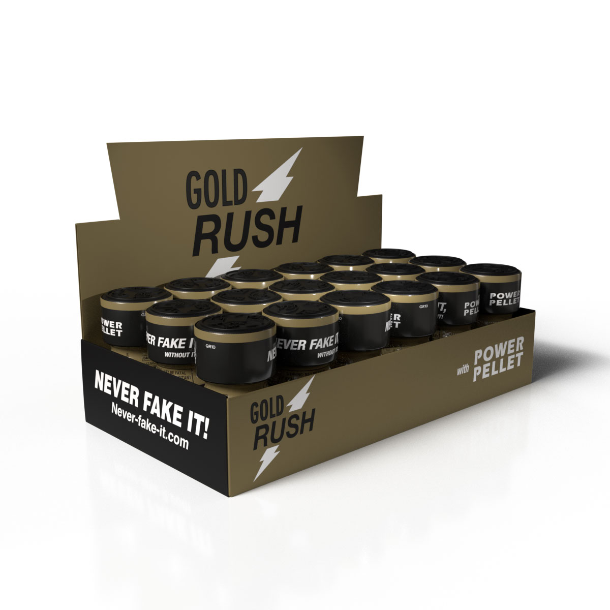 Expositor Gold Rush — bandeja 18 unidades