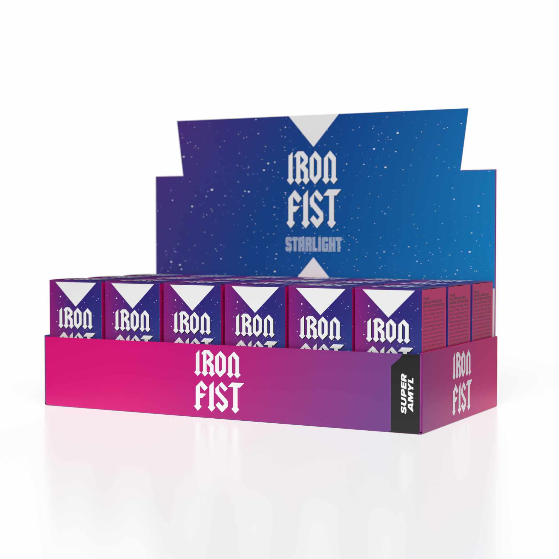 Expositor Iron Fist Starlight Super Amyl — bandeja 18 unidades